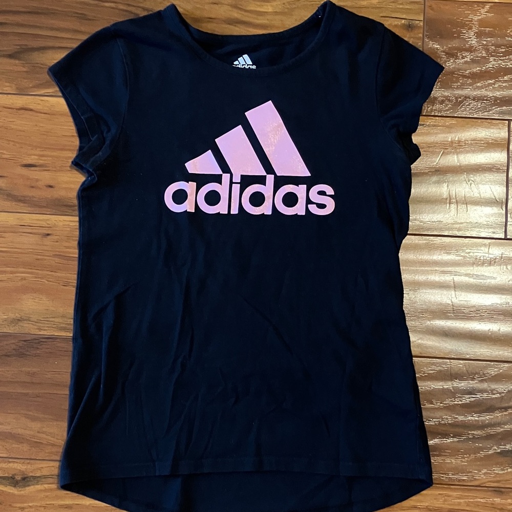 Adidas Kids Black and Pink Logo Tee